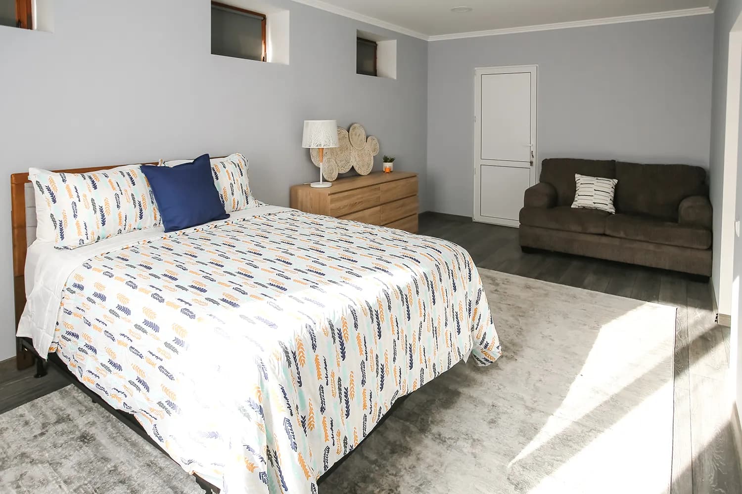 A bright bedroom in one of the family homes