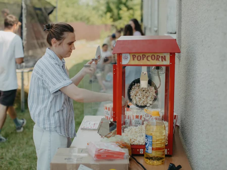 Fresh popcorn being made for the children at camp